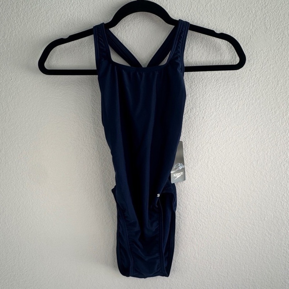 New Speedo Pro LT One Piece Swimsuit Navy Blue Racerback Training Swimwear Sz 28